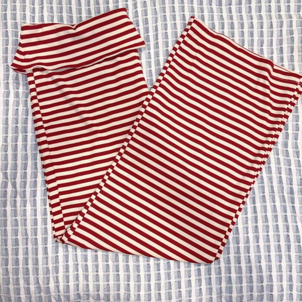 Halara Women’s Red & Cream Striped Foldover Waist Wide Leg Pants XL